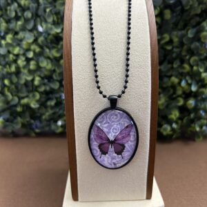purple butterfly cabochon necklace