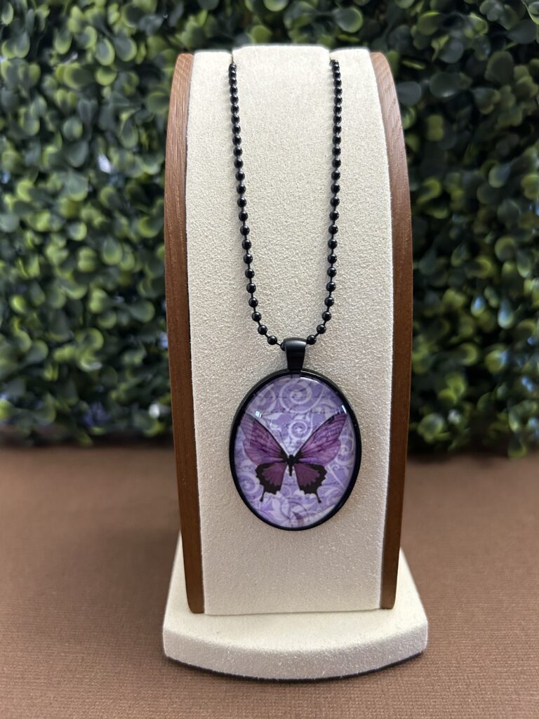 purple butterfly cabochon necklace