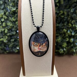 cat with glasses cabochon necklace