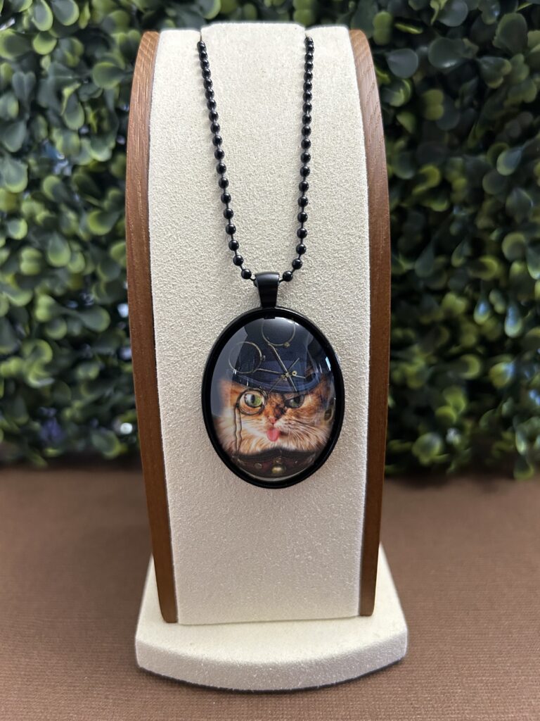 cat with glasses cabochon necklace